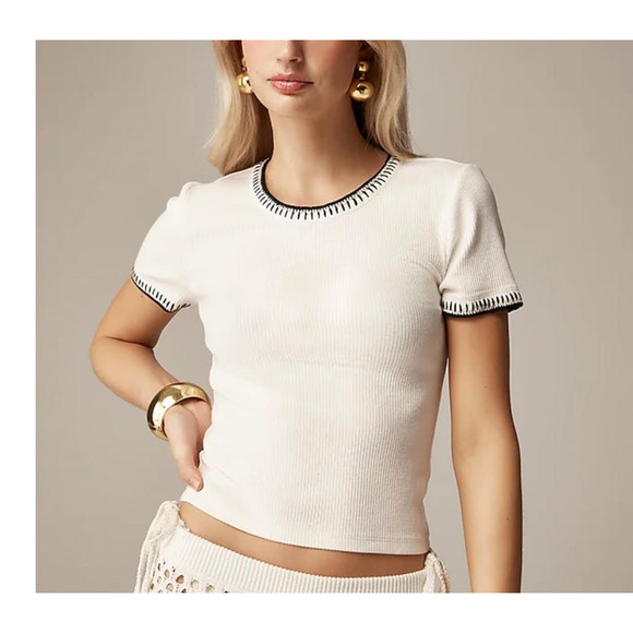 NWT J. Crew Vintage Rib Shrunken T-shirt Contrast Stitch 70'S Retro XS - Picture 1 of 9